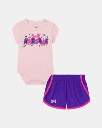 Set body pentru nou-născuți cu logo superb și pantaloni scurți din microfibră țesută