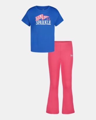 Set cu logo strălucitor și dungi laterale pentru copii mici, cu mâneci scurte și pantaloni de yoga